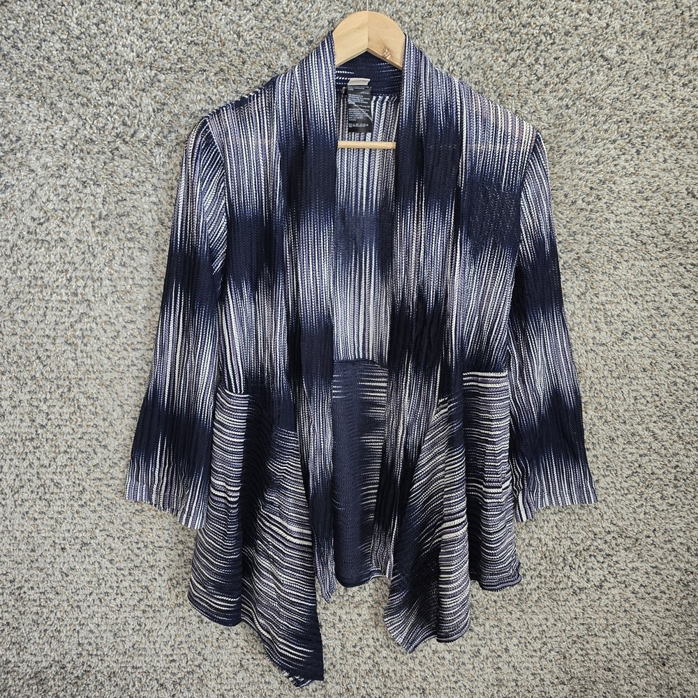Chicos Cardigan Womens 0 US Small Blue Mesh Open Front Lightweight Casual Ladies